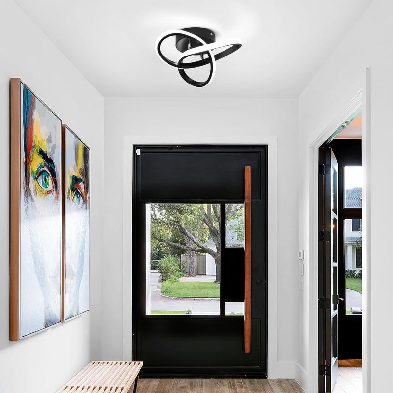 CANEOE Black Modern Ceiling Light Fixtures 6000K Semi Flush Mount Ceiling Lights Hallway Light Fixtures, Acrylic Ceilings Lamp for Hallway Kitchen Bedroom Bathroom - Image 2